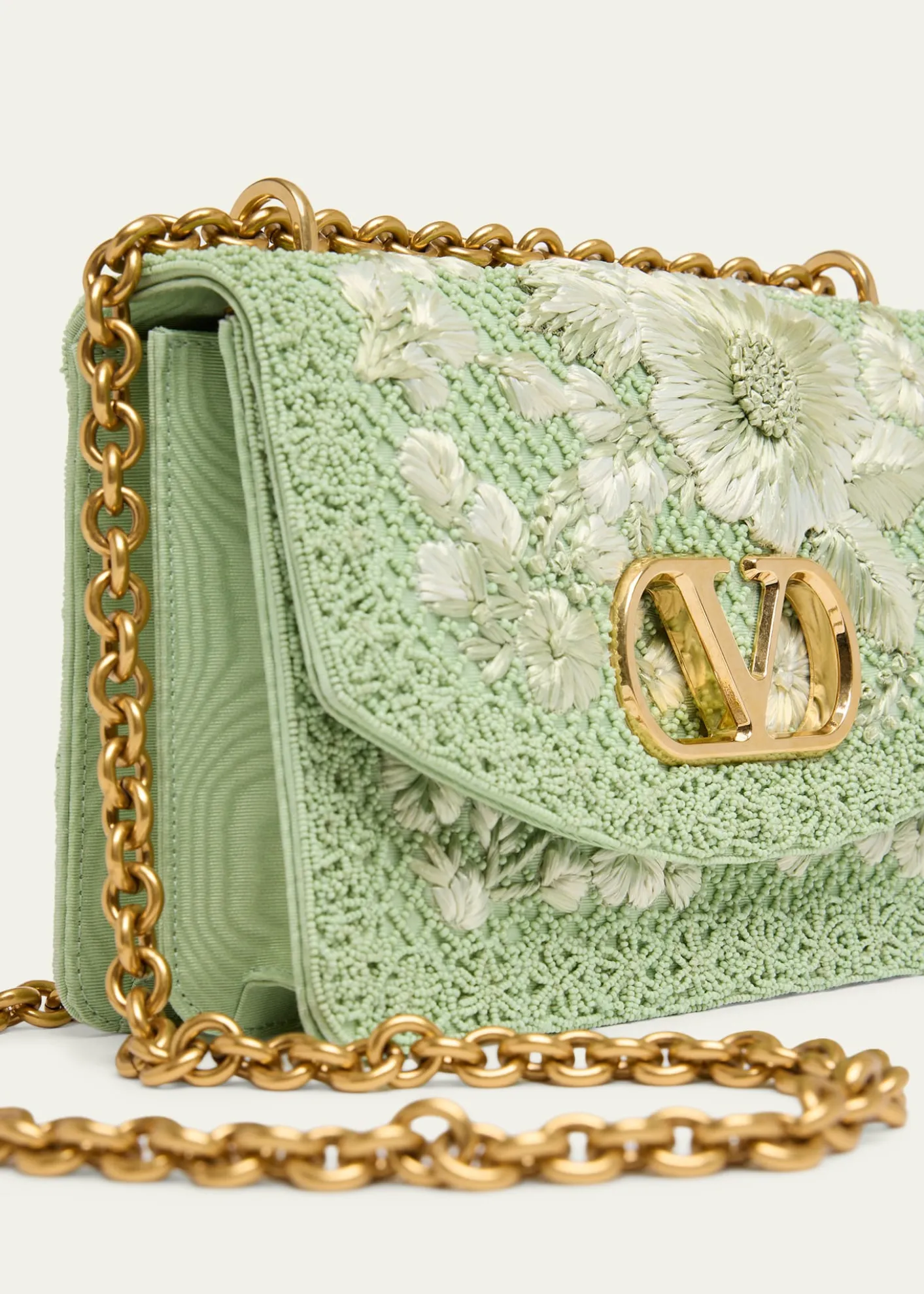 Valentino GaravaniBeaded Floral-Embroidered Moire Shoulder Bag