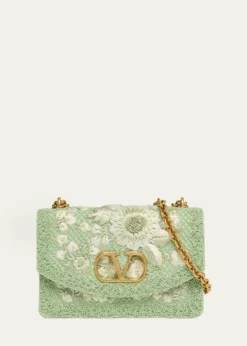 Valentino GaravaniBeaded Floral-Embroidered Moire Shoulder Bag