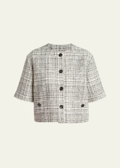 Valentino GaravaniBoxy Tweed Short-Sleeve Jacket