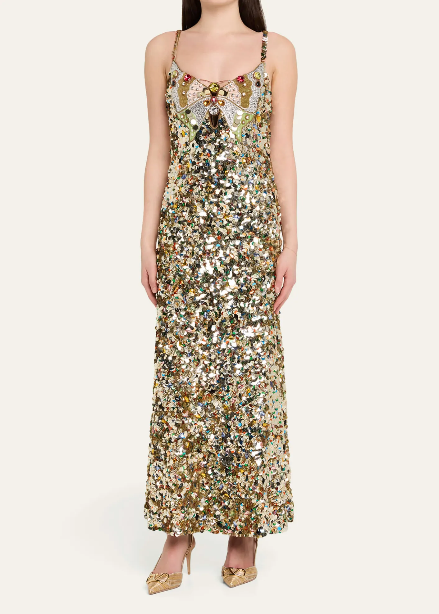 Valentino GaravaniButterfly Embroidered Tulle Maxi Dress
