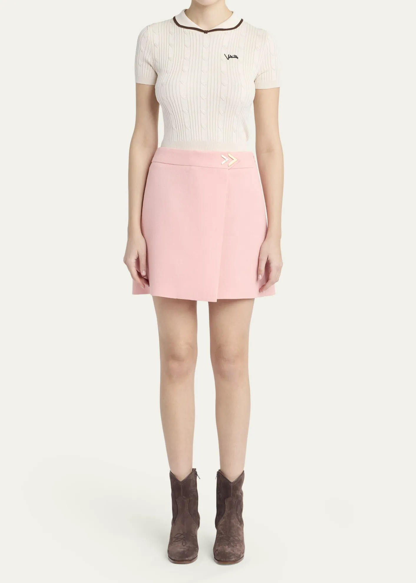 Valentino GaravaniCable Knit Crop Polo Sweater