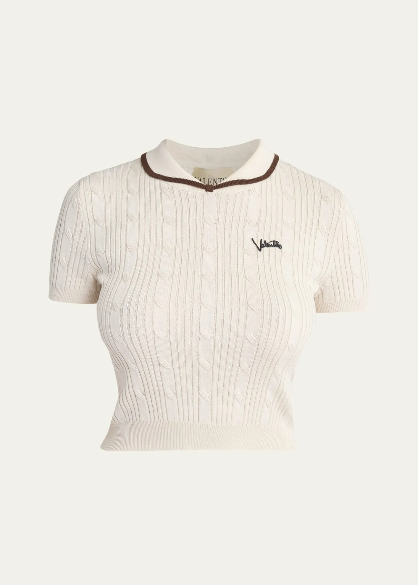 Valentino GaravaniCable Knit Crop Polo Sweater