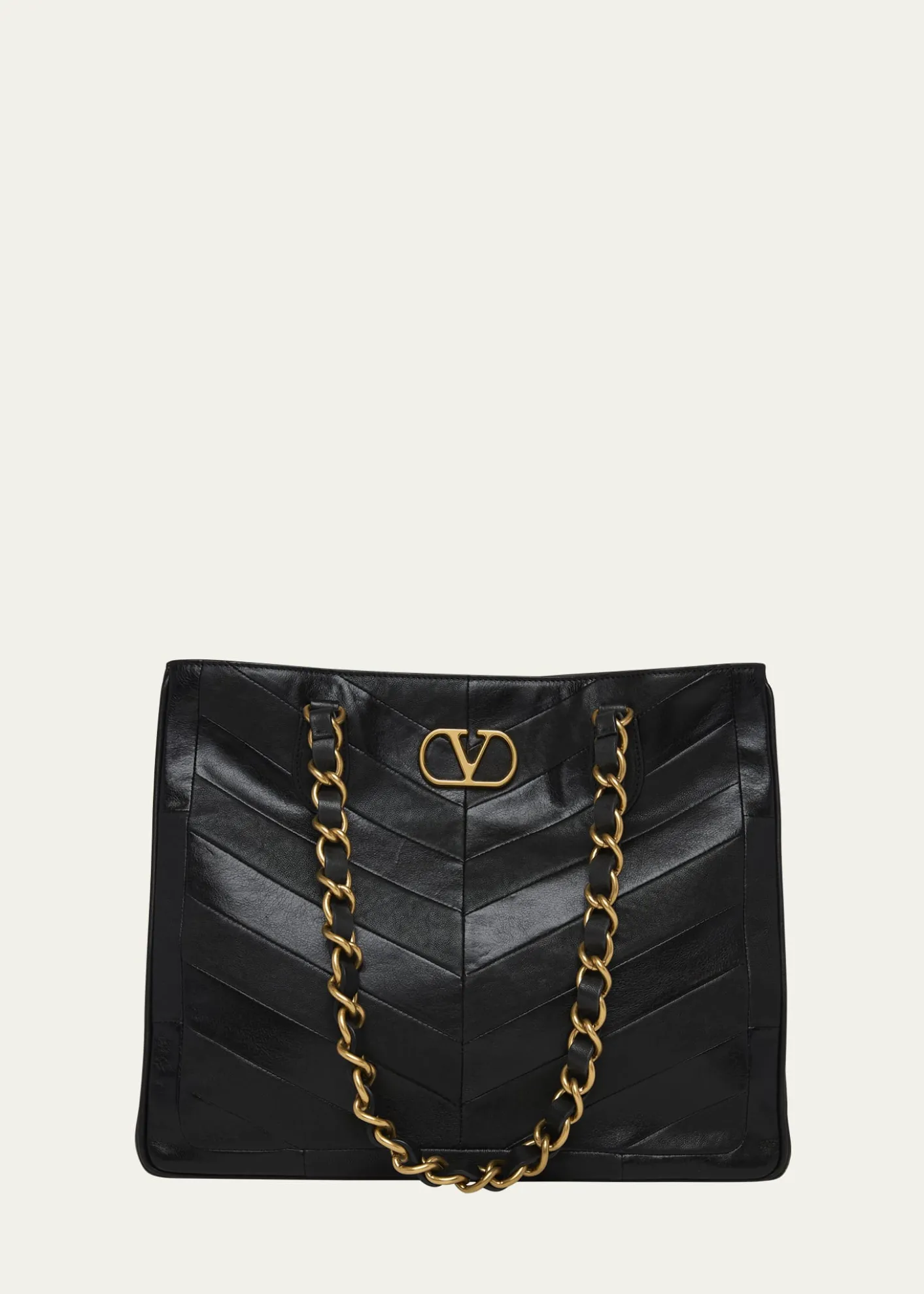 Valentino GaravaniChevron Patchwork Nappa Leather Tote Bag
