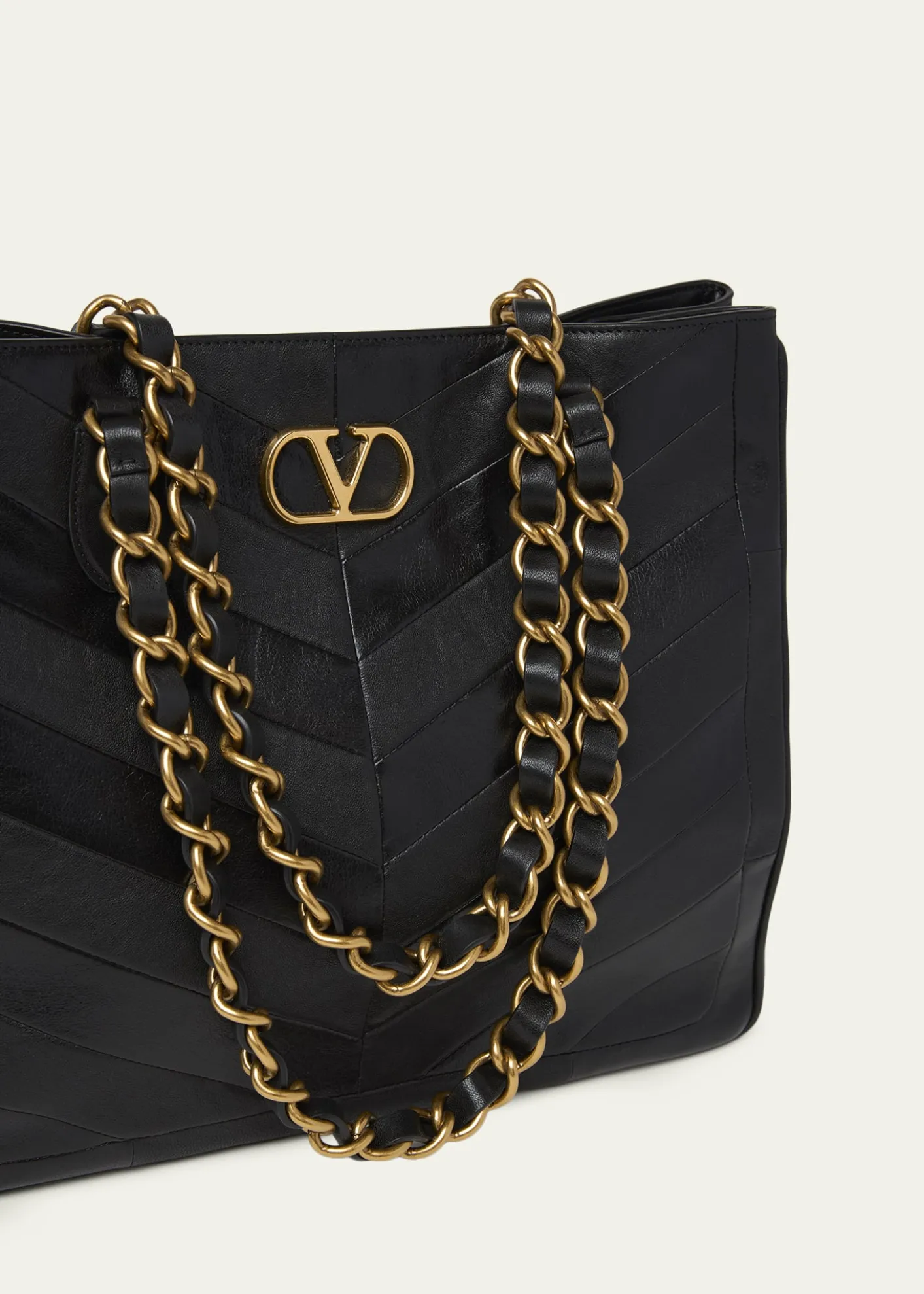Valentino GaravaniChevron Patchwork Nappa Leather Tote Bag