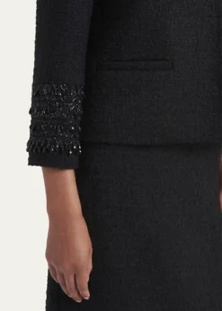 Valentino GaravaniCrystal Embroidered Tweed Single-Breasted Top Coat