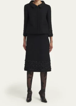Valentino GaravaniCrystal Embroidered Tweed Single-Breasted Top Coat