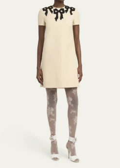 Valentino GaravaniEmbroidered Bow Satin Crepe Mini Dress