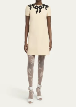 Valentino GaravaniEmbroidered Bow Satin Crepe Mini Dress