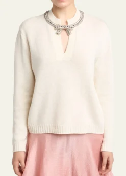 Valentino GaravaniEmbroidered Bow Crewneck Sweater
