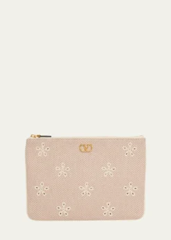 Valentino GaravaniEyelet-Embroidered Canvas Clutch Bag