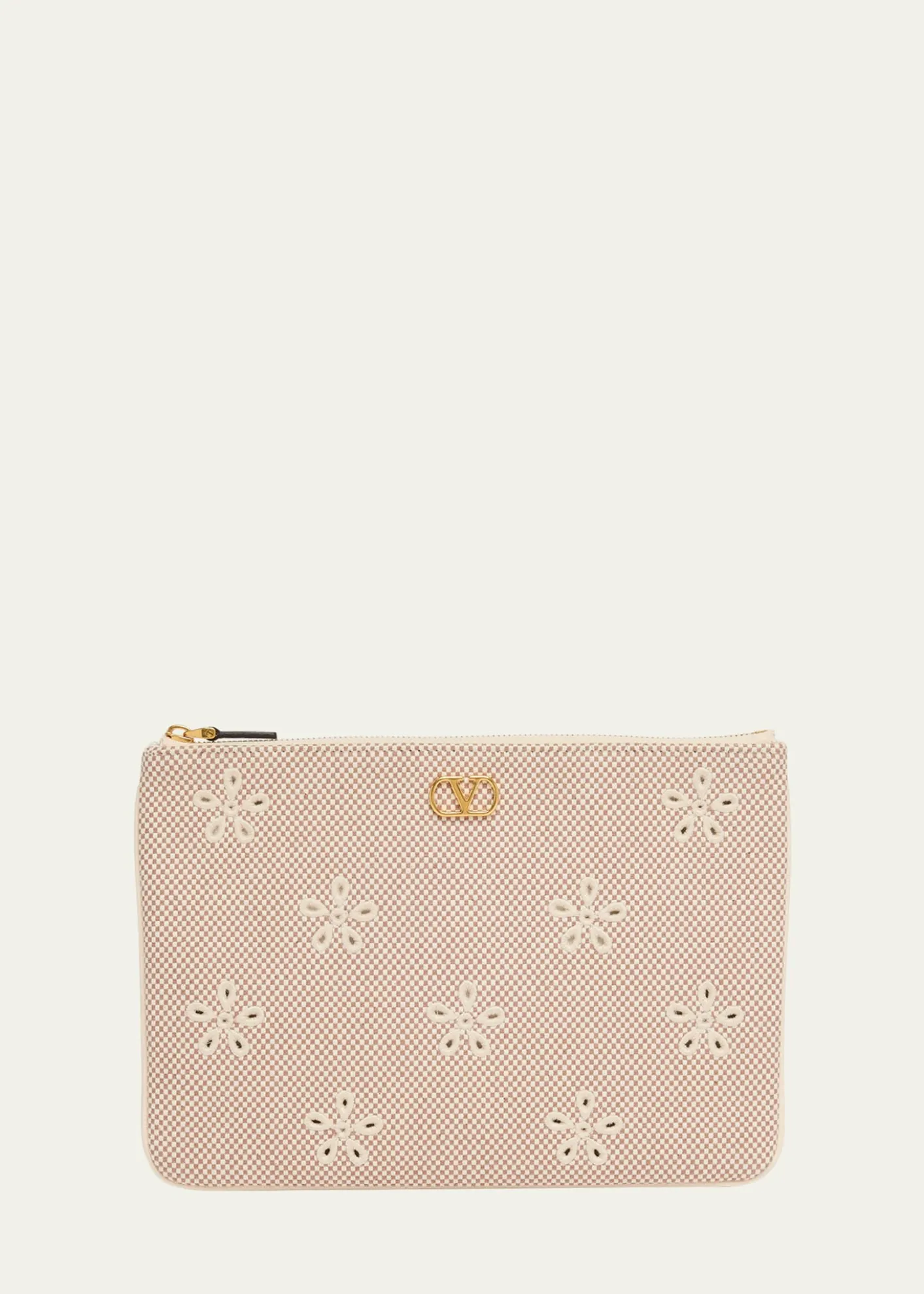 Valentino GaravaniEyelet-Embroidered Canvas Clutch Bag