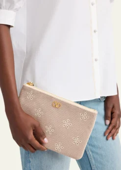 Valentino GaravaniEyelet-Embroidered Canvas Clutch Bag