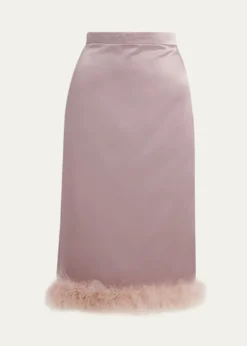Valentino GaravaniFeather-Trim Satin Skirt