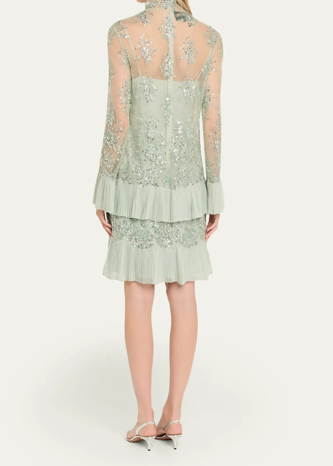 Valentino GaravaniFloral Embroidered Long-Sleeve Ruffle Mini Dress