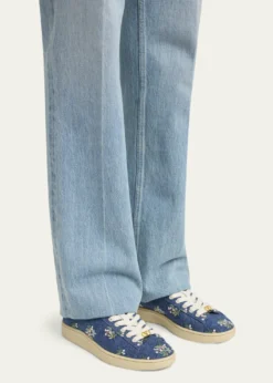 Valentino GaravaniFloral Embroidered Denim Low-Top Sneakers