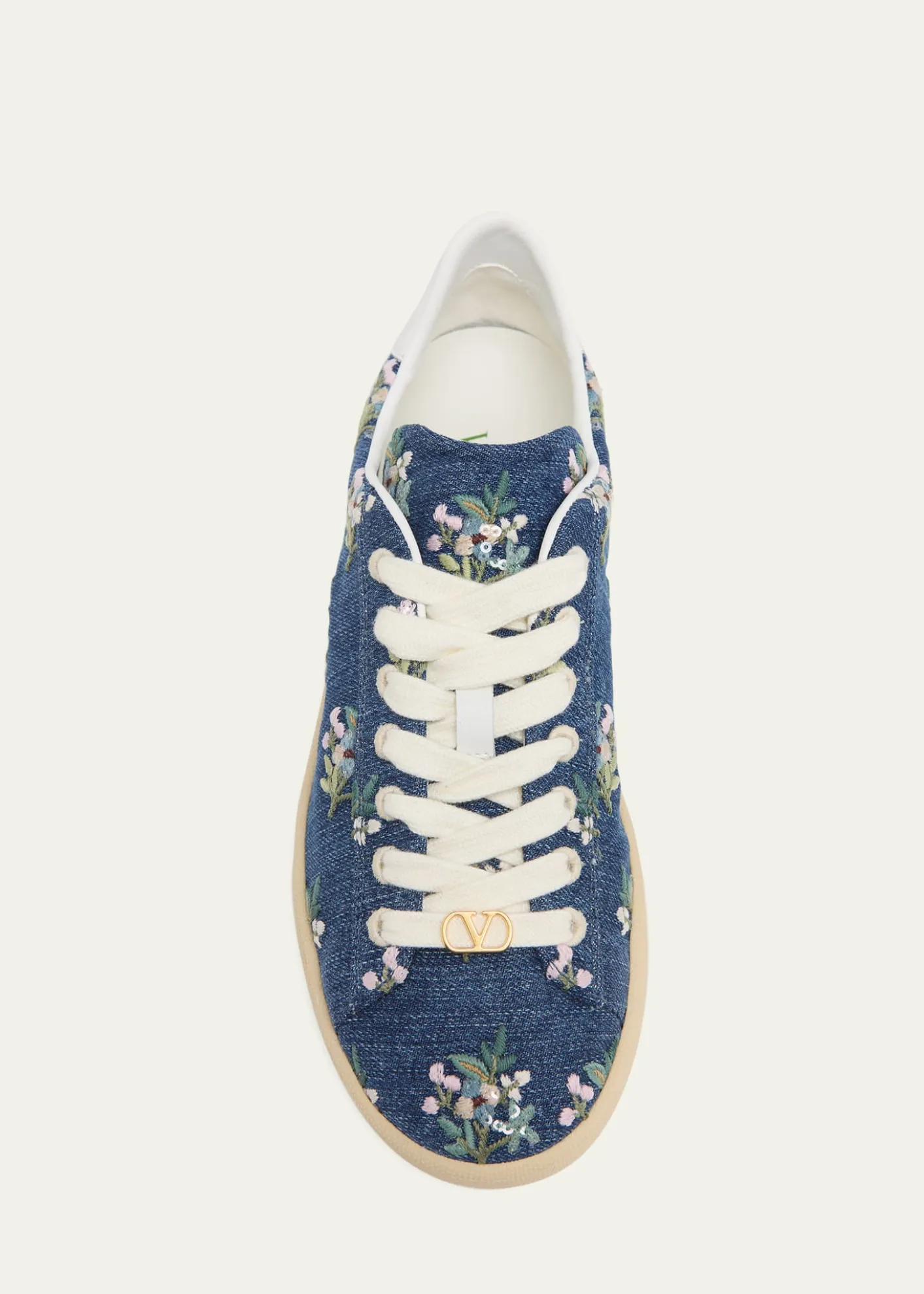 Valentino GaravaniFloral Embroidered Denim Low-Top Sneakers