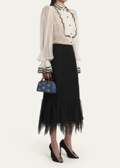 Valentino GaravaniFloral-Embroidered Denim VLogo Top-Handle Bag