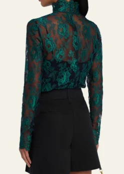 Valentino GaravaniFloral Lace High-Neck Top