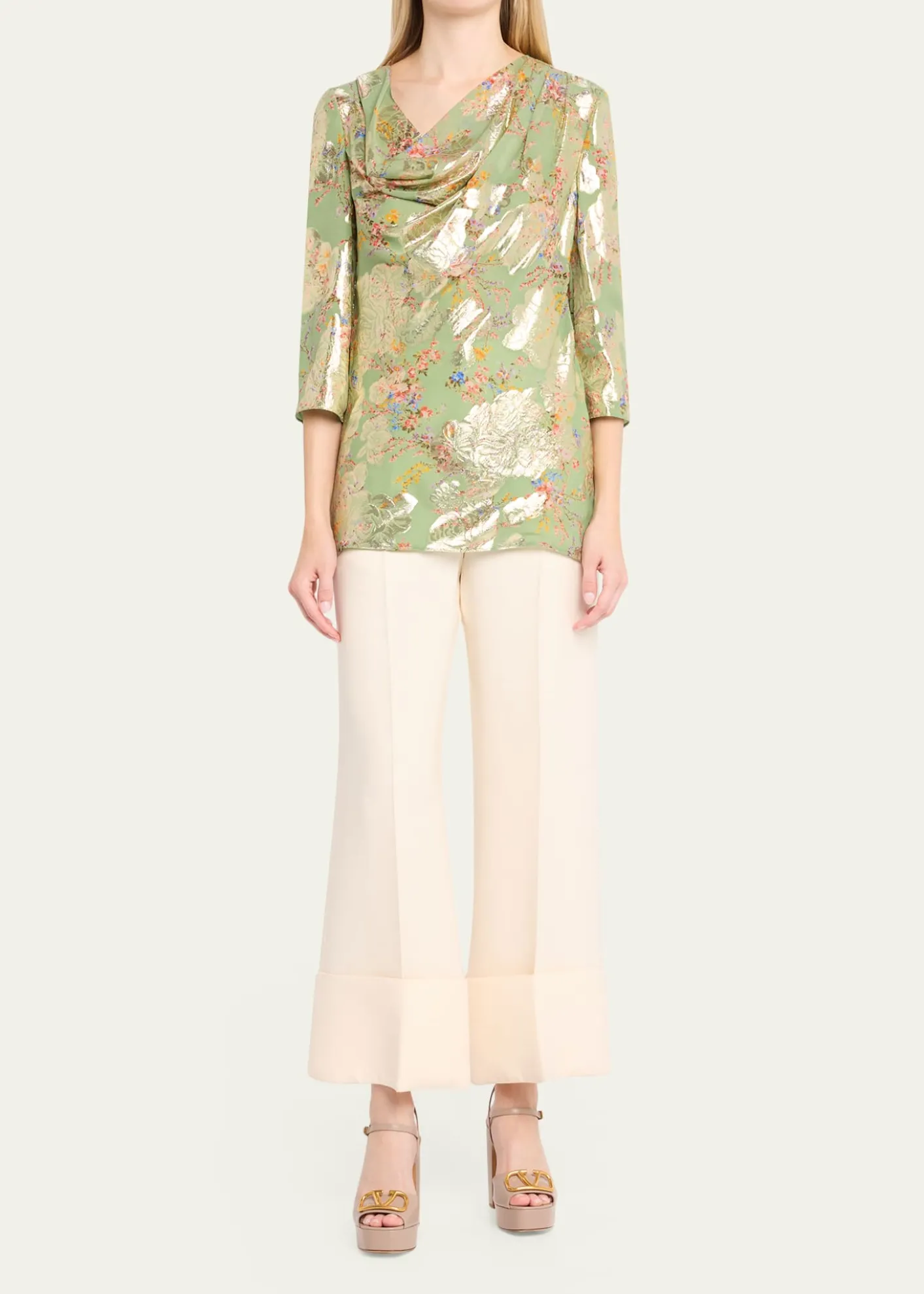Valentino GaravaniHigh-Rise Satin Straight-Leg Trousers
