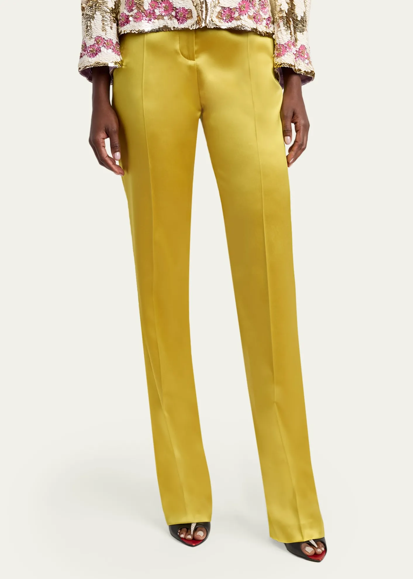 Valentino GaravaniHigh-Rise Satin Straight-Leg Trousers