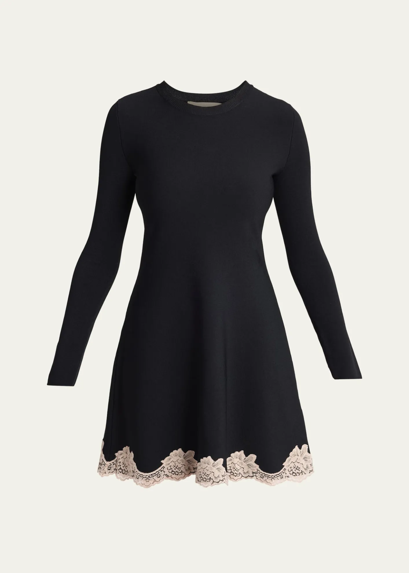 Valentino GaravaniLace-Trim Long-Sleeve Knit Mini Dress