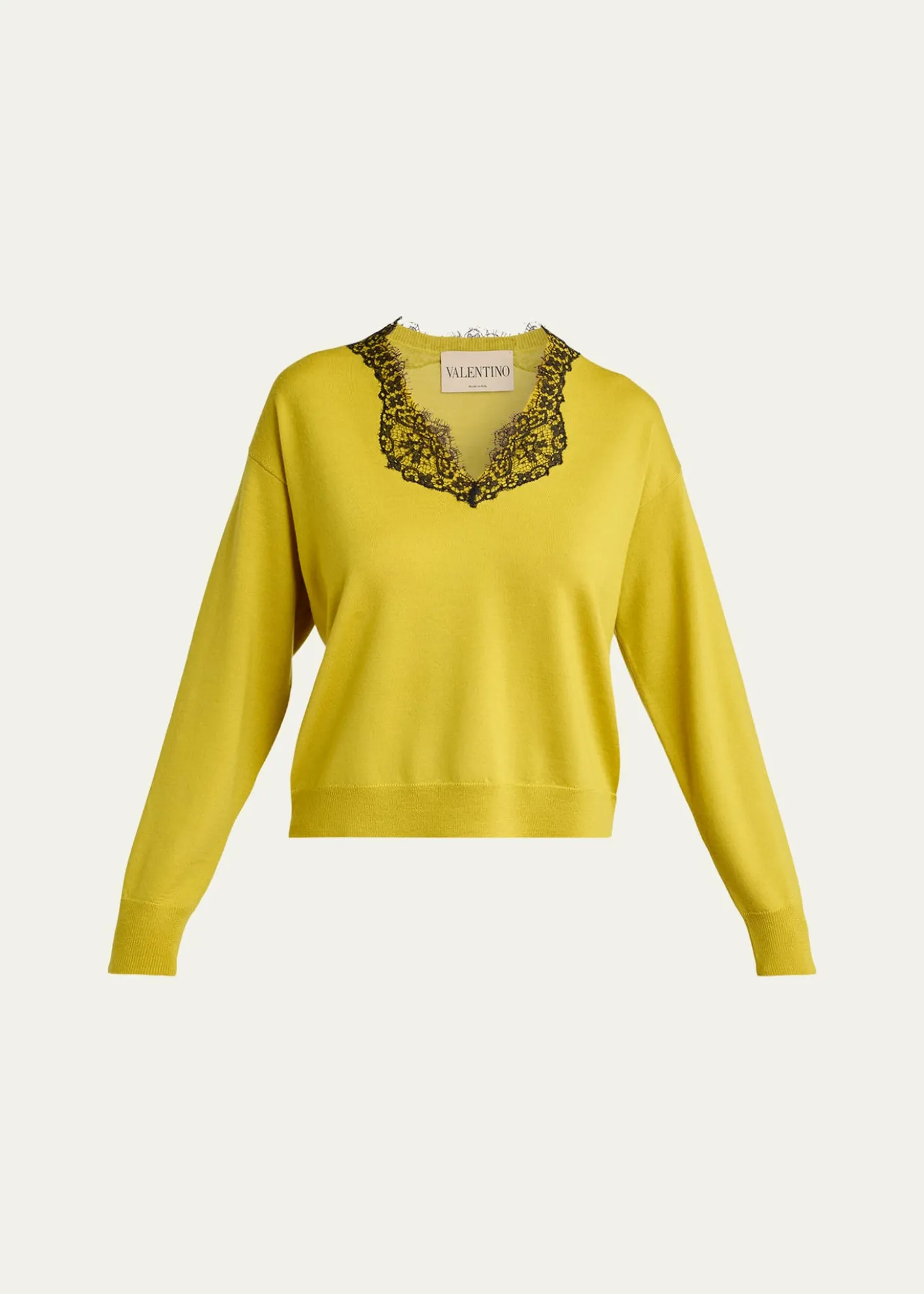 Valentino GaravaniLace-Trim V-Neck Cashmere Sweater