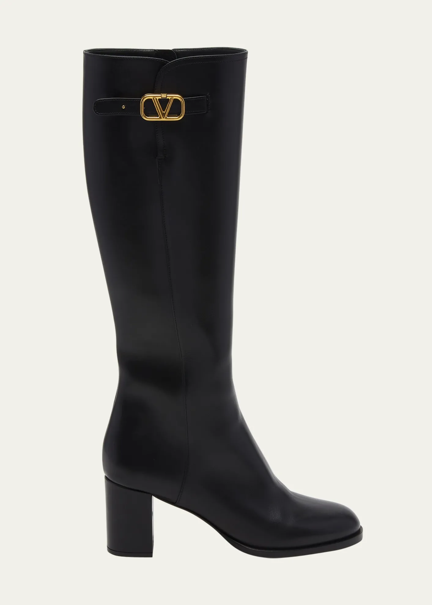 Valentino GaravaniLeather Knee High Boots with V Logo
