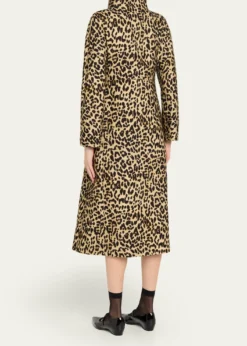 Valentino GaravaniLeopard-Print Wool Double-Breasted Long Coat