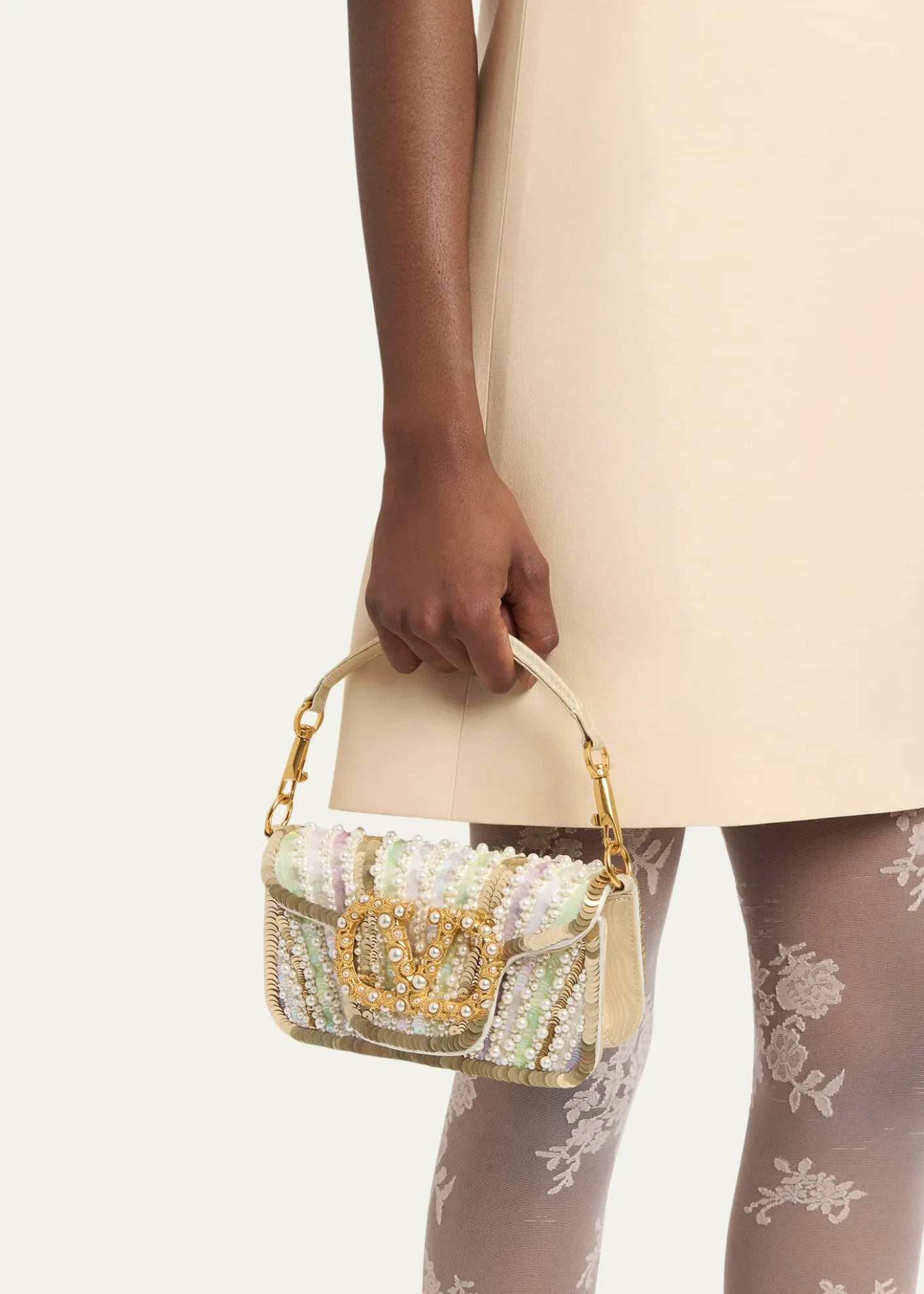 Valentino GaravaniLoco Sequin-Embroidered Moire Top-Handle Bag