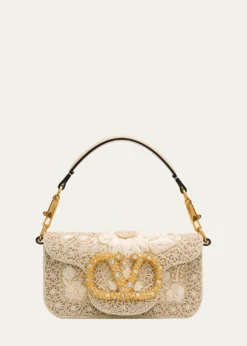Valentino GaravaniLoco Small Beaded Embroidered Moire Top-Handle Bag