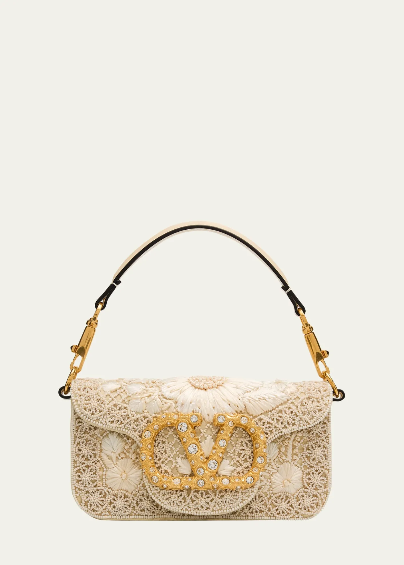 Valentino GaravaniLoco Small Beaded Embroidered Moire Top-Handle Bag