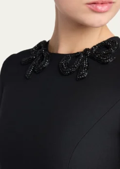 Valentino GaravaniLong-Sleeve Embroidered Bow Mini Dress