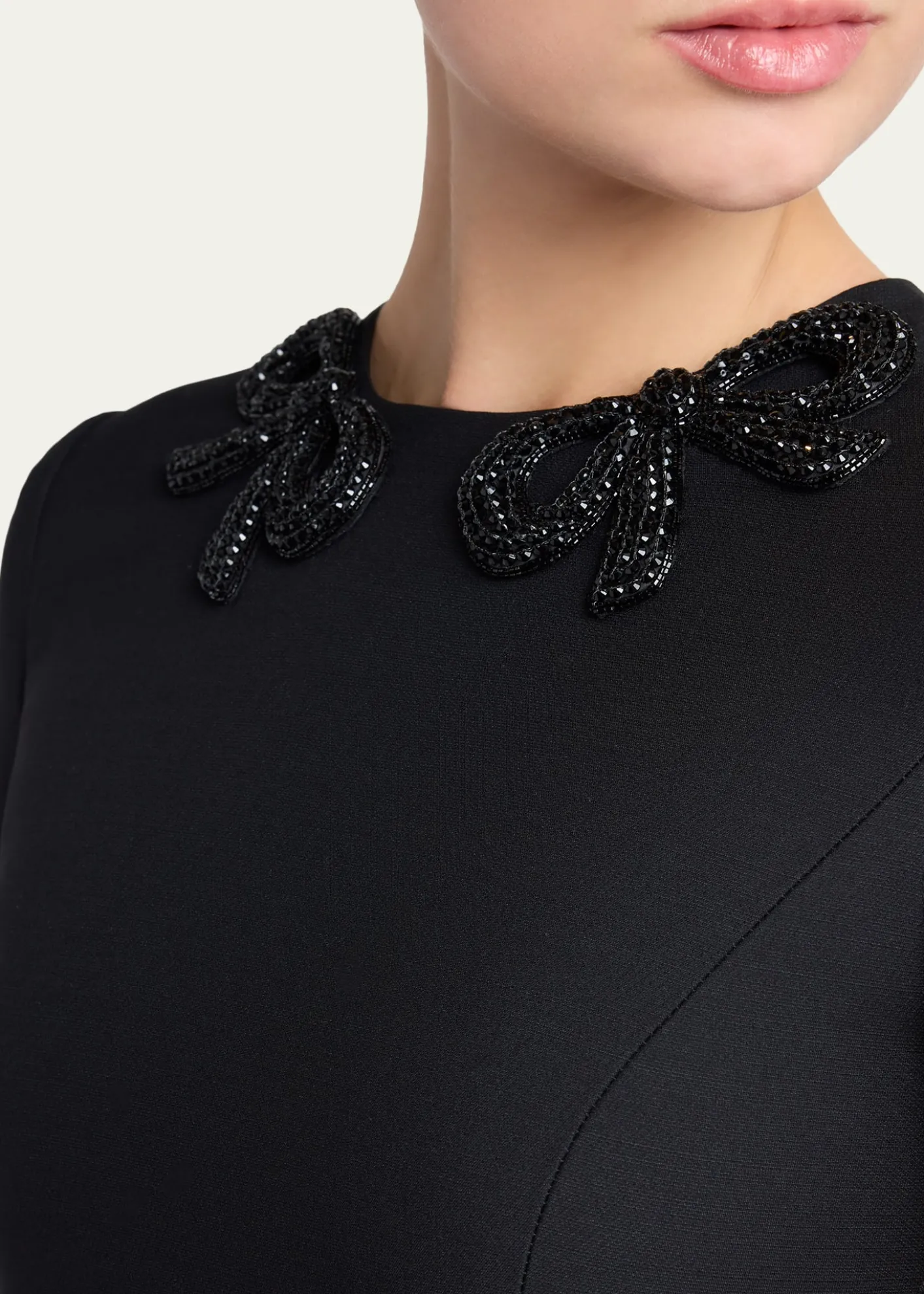 Valentino GaravaniLong-Sleeve Embroidered Bow Mini Dress
