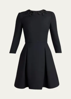 Valentino GaravaniLong-Sleeve Embroidered Bow Mini Dress