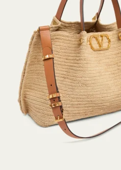 Valentino GaravaniMedium Viscose Raffia Rockstud Tote Bag