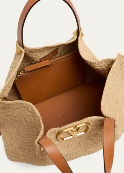 Valentino GaravaniMedium Viscose Raffia Rockstud Tote Bag