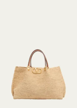 Valentino GaravaniMedium Viscose Raffia Rockstud Tote Bag