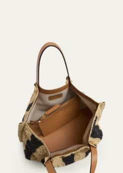 Valentino GaravaniMedium Wavy Striped Viscose Raffia Tote Bag