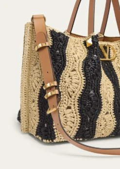 Valentino GaravaniMedium Wavy Striped Viscose Raffia Tote Bag