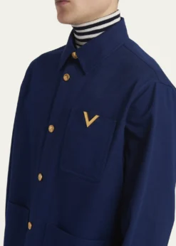 Valentino GaravaniMen's Cotton Gabardine Shirt Jacket with VGold