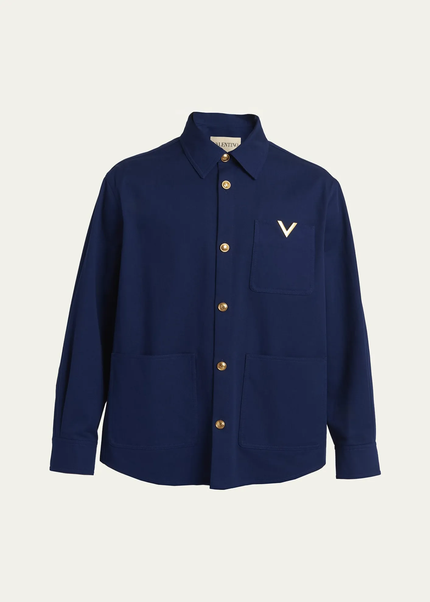 Valentino GaravaniMen's Cotton Gabardine Shirt Jacket with VGold