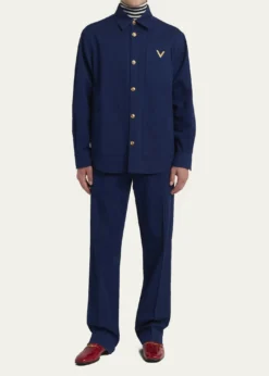 Valentino GaravaniMen's Cotton Gabardine Shirt Jacket with VGold