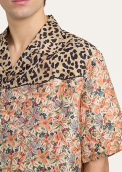 Valentino GaravaniMen's Leopard Floral Silk Camp Shirt