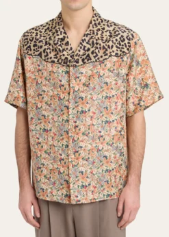 Valentino GaravaniMen's Leopard Floral Silk Camp Shirt