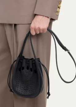 Valentino GaravaniMen's Medium Drawstring Shoulder Bag in Grained Leather