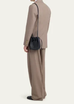 Valentino GaravaniMen's Medium Drawstring Shoulder Bag in Grained Leather