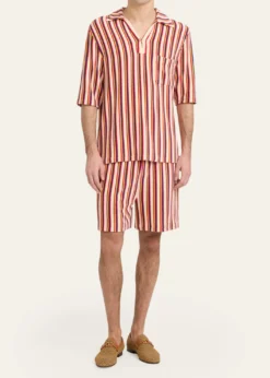 Valentino GaravaniMen's Striped Toweling Camp Shirt