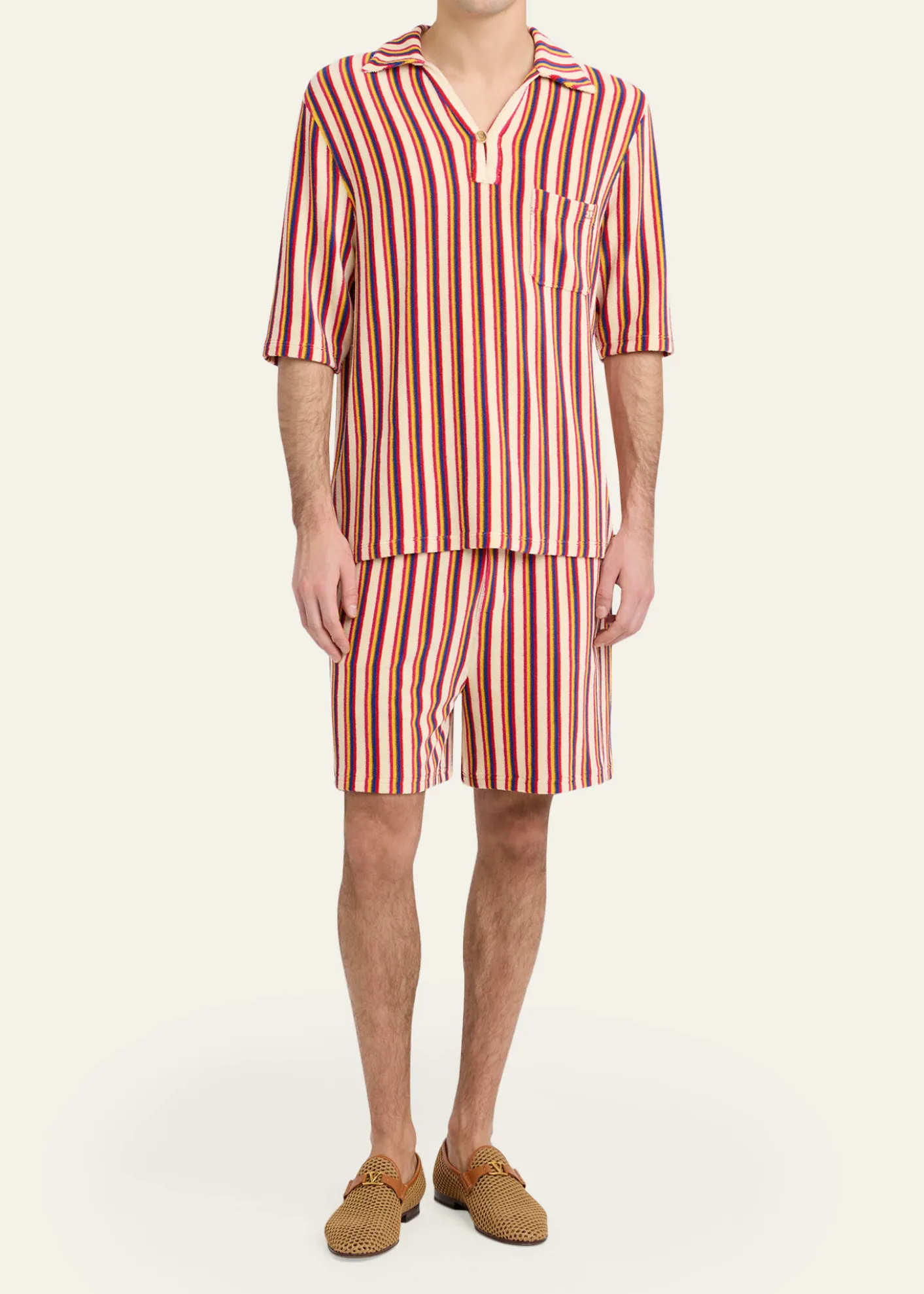 Valentino GaravaniMen's Striped Toweling Camp Shirt
