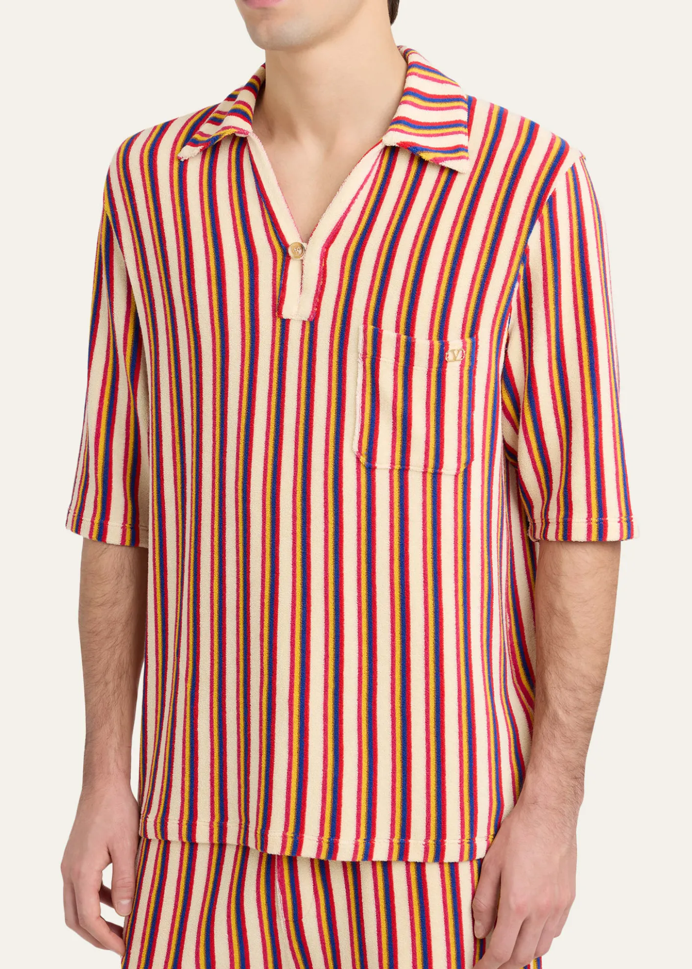 Valentino GaravaniMen's Striped Toweling Camp Shirt