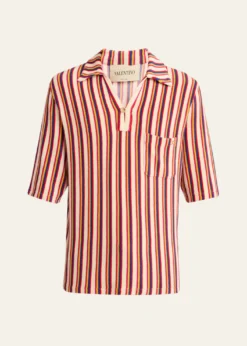 Valentino GaravaniMen's Striped Toweling Camp Shirt